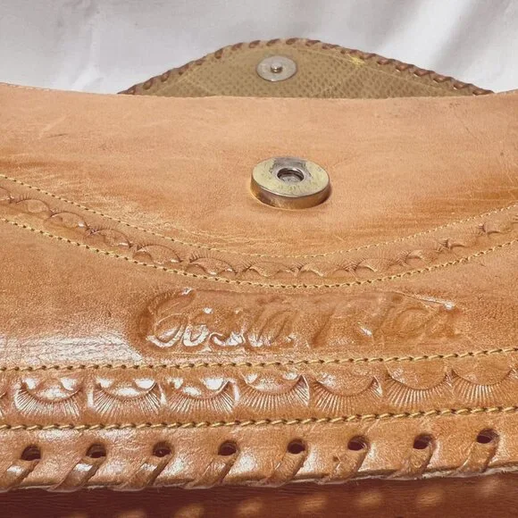 Costa Rica Leather Vintage Shoulder/Crossbody Bag-Removable Strap-Camel/Tan-Rose - Picture 10 of 15